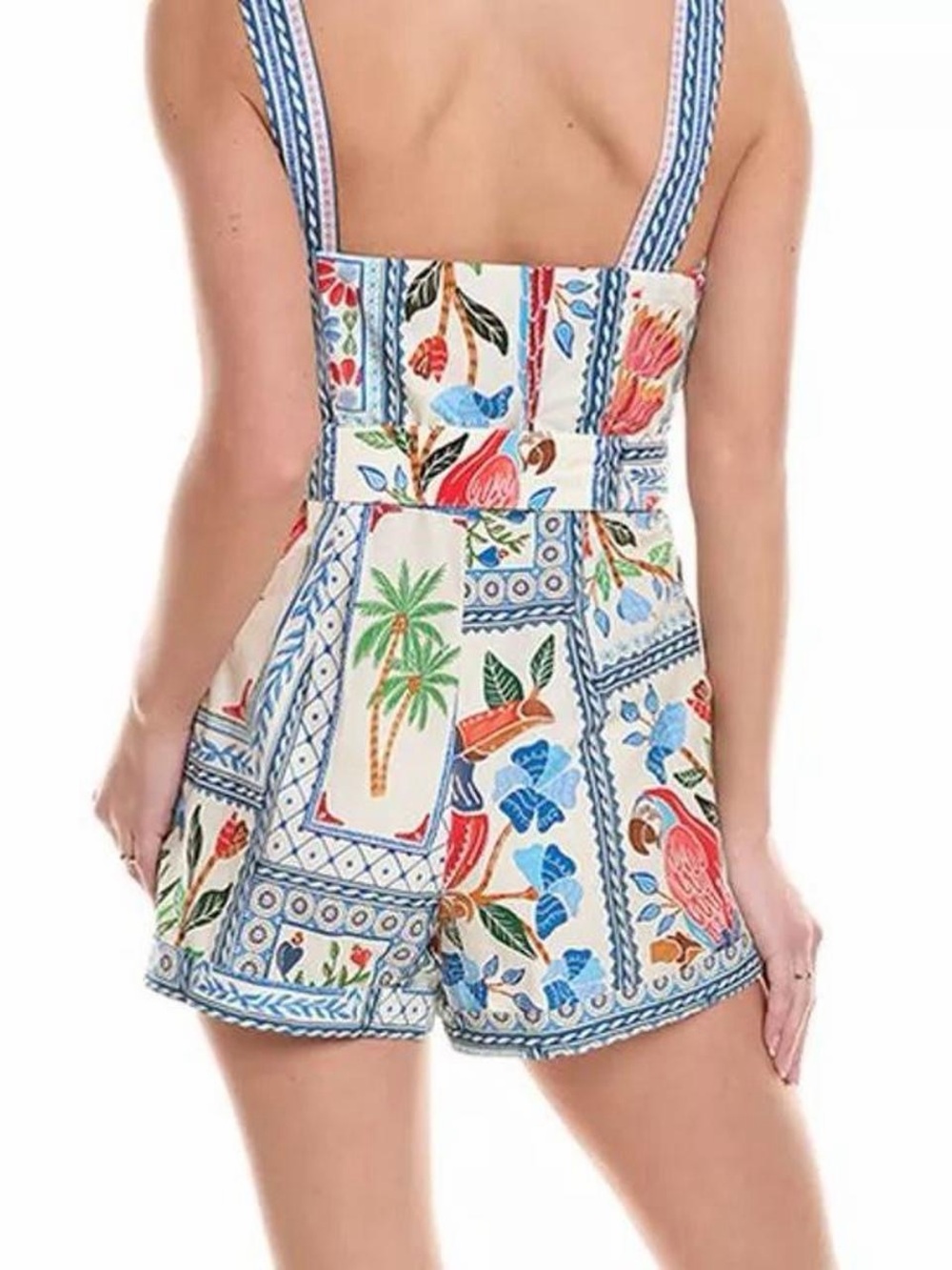 FARM Rio Tropical Tiles Belted Poplin Cotton Romper Jumpsuit size XL NWT - Picture 7 of 7